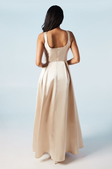 Scoop Neck Full Skirted Twill Bridesmaids Dress