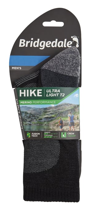 Bridgedale - Mens Hiking Ultralight Merino Wool Socks - Black - Image 2