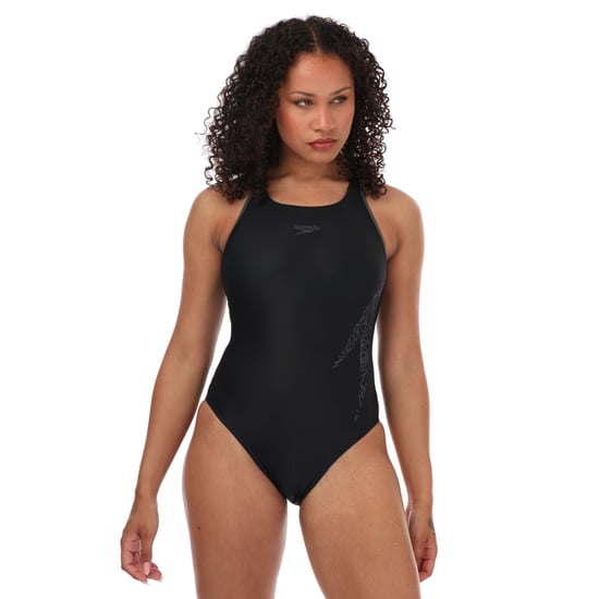 Women's Speedo Hyperboom Racerback Swimsuit in Black Grey