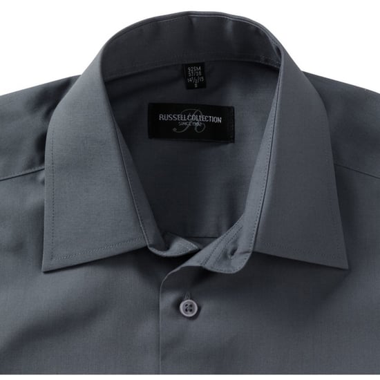 Russell Collection Mens Short Sleeve Poly-Cotton Easy Care Poplin Shirt (Convoy Grey) - Image 3
