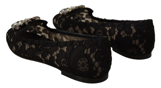 Dolce & Gabbana Women's Black Taormina Lace Crystal Loafers Shoes - Image 2