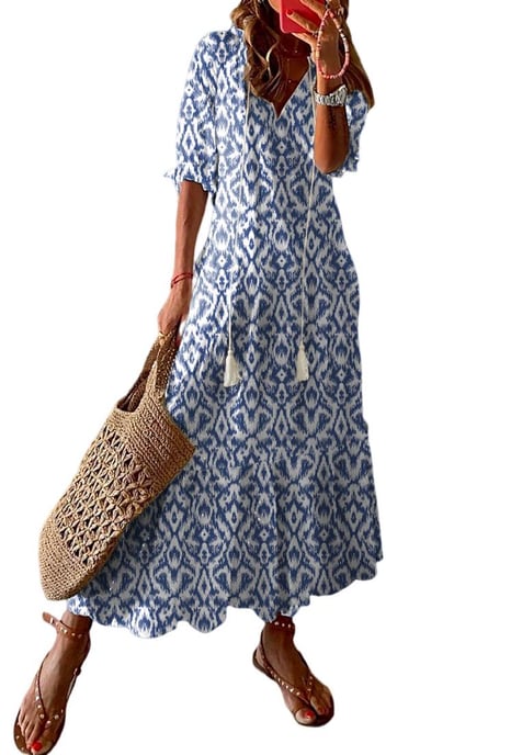 Women's Geometric Print Maxi Dress in Sky Blue - Image 4