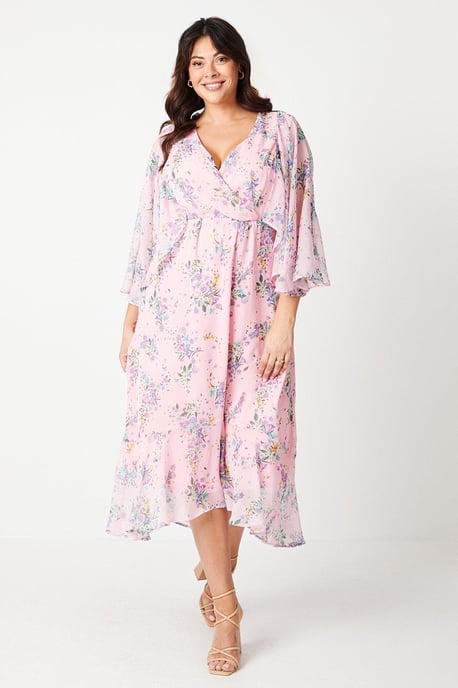 Curve Floral Cape Midaxi Dress