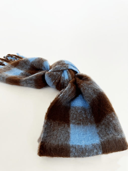 Chunky Scarf in Brown and Blue Check