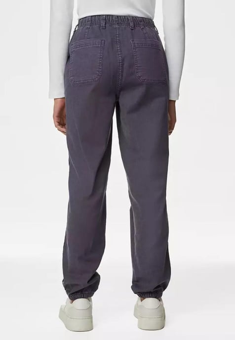 M&S Collection Ladies Cotton Blend Slim Fit Ankle Grazer Joggers Light Indigo - Image 2