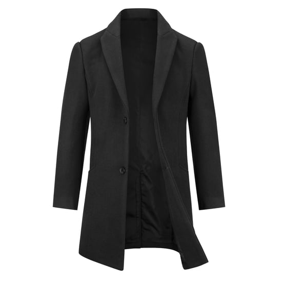 Men's Long Slim Fit Winter Warm Business Wool Coat Black