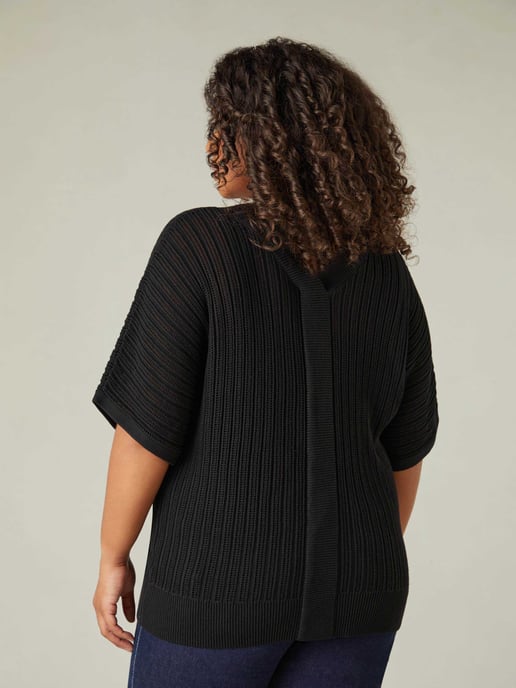 Black Open Stitch Knitted Kaftan Jumper