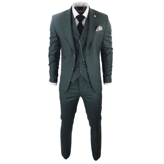 Men's Classic 3-Piece Plain Green Suit - Image 1