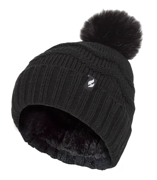 Heat Holders Dames Winter Bont Pom Pom Beanie Muts - Zwart - Image 1