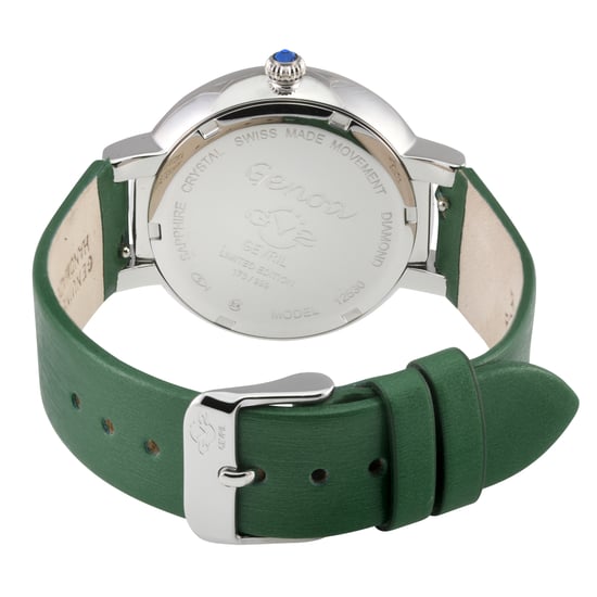 GV2 Women's Genoa 12530S Swiss Quartz Mother of Pearl Diamond Green Leather Watch