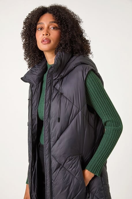 Longline Quilted Hooded Gilet - Image 2