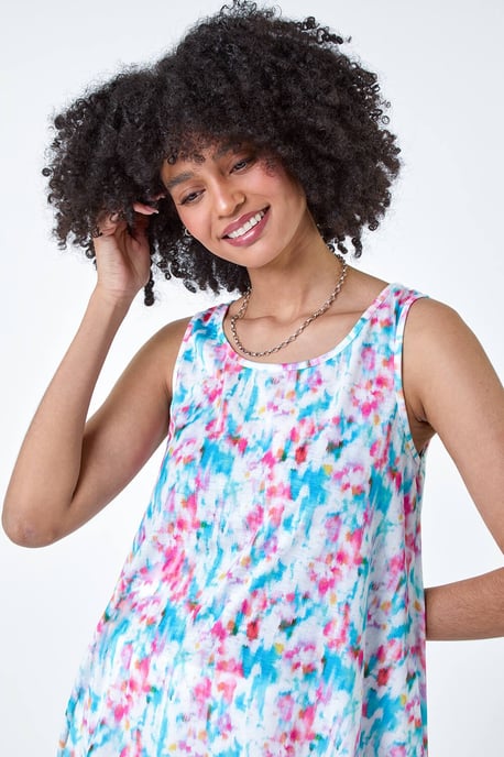 Printed Hanky Hem V-Neck Stretch Vest Top