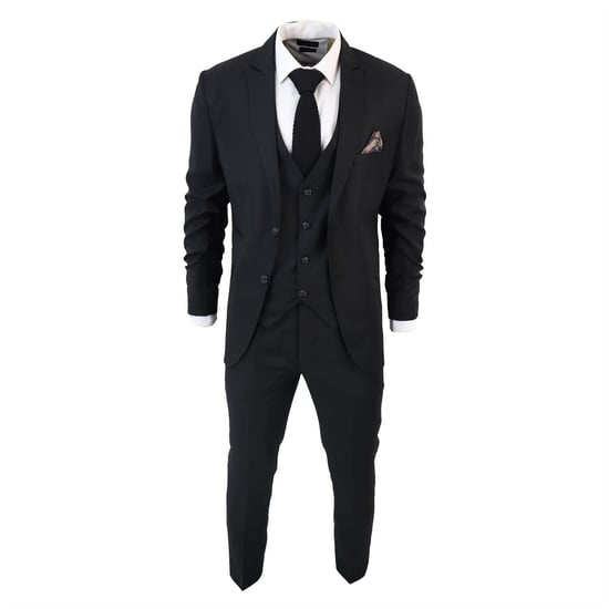 Mens IM1 Classic Plain Black 3 Piece Suit - Image 1
