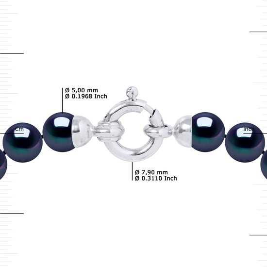 DIADEMA - Necklace - Real Freshwater Pearls - Black Tahitian Style - White Gold