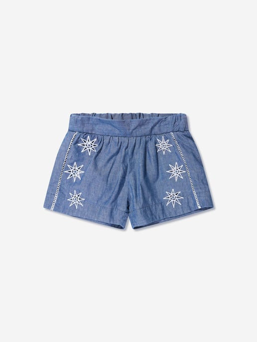Chloé Baby Girls Chambray Embroidered Shorts in Blue