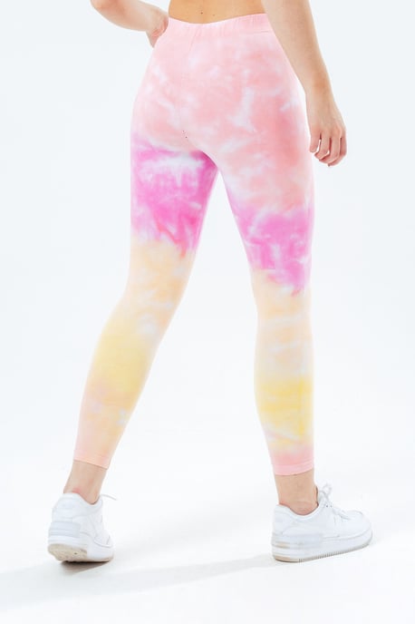 hype pink tie dye scribble logo women's leggings