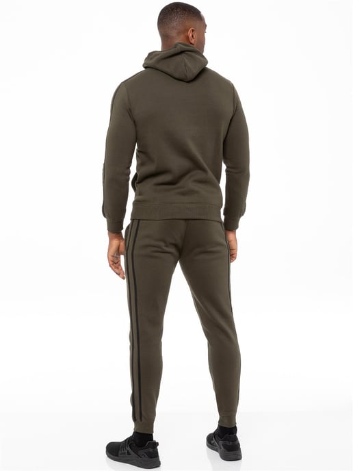 Enzo | Mens Pullover Tape Hoodie Tracksuit Set - Khaki - Image 2