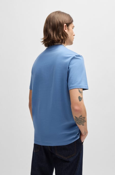 Men's Hugo Logo Print Cotton-Jersey T-Shirt in Blue