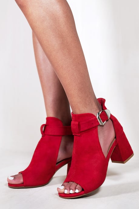 Where's That From Womens Lisa Block Heel With Side Buckle And Open Toe Front - Rouge Red