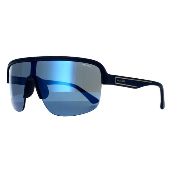 Police Semi Rimless Mens Matte Midnight Blue Mirrored Sunglasses