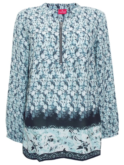 Blue Border Print Tunic Top