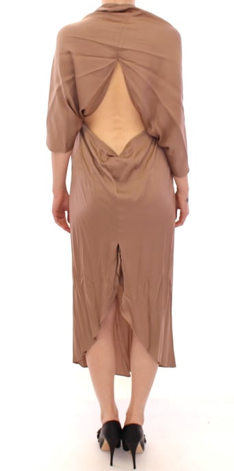 Lamberto Petri Women's Brown Draped Silk Sheath Shift Coctail Dress - Image 3