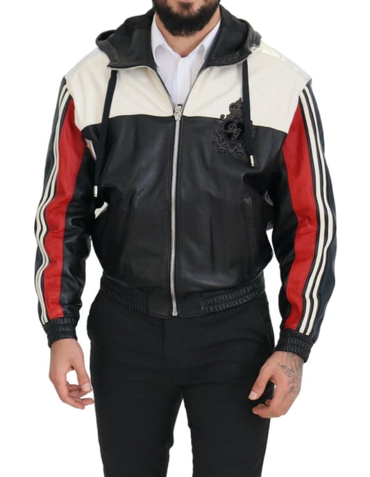 Dolce & Gabbana Svart Läder Huva Blouson Jacka Herrjacka - Image 2