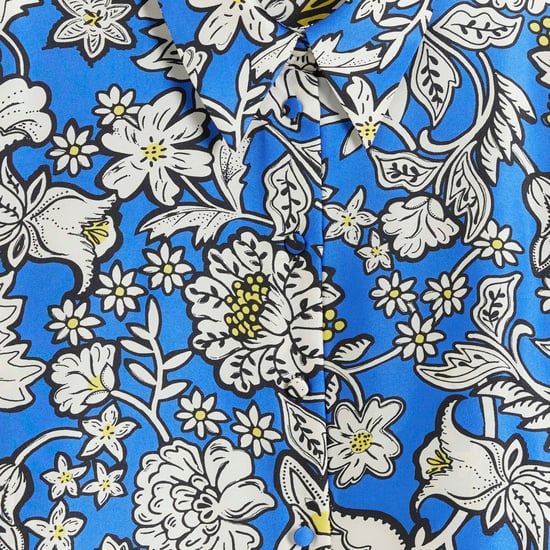 River Island Womens Shirt Blue Satin Floral Crop