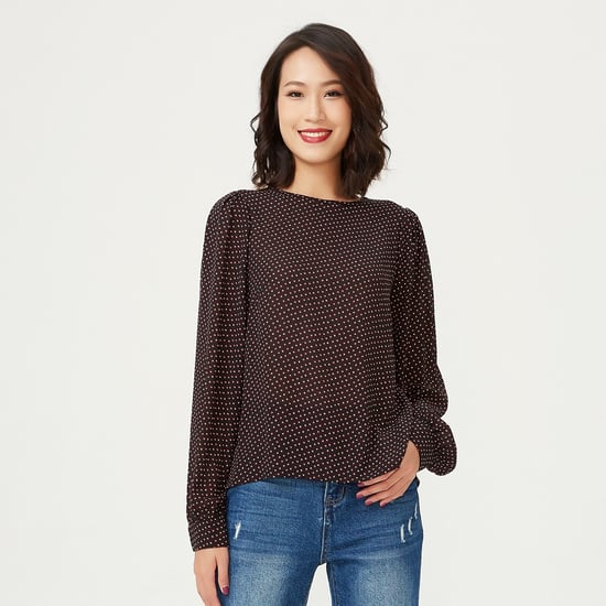 Blus med rund hals och kvadratiska minitryck - Image 1