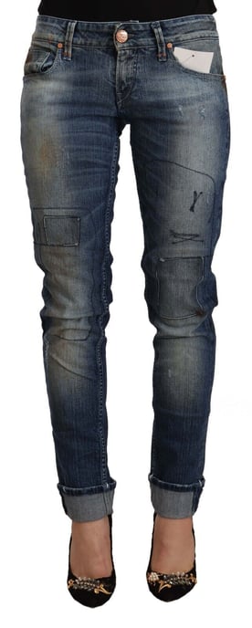 Acht Women's Blue Washed Low Waist Folded Hem Slim Fit Jeans - Image 1