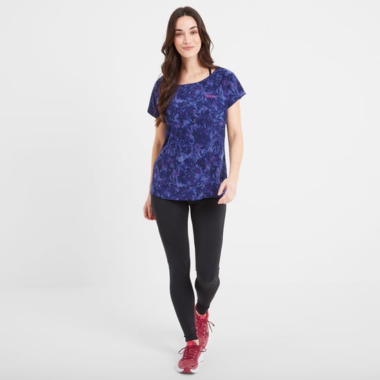 Halsam Womens Tech T-Shirt Ink Navy Leaf Print
