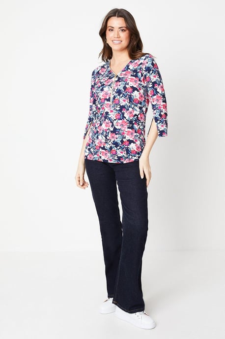 Jersey Zip Split Sleeve Top
