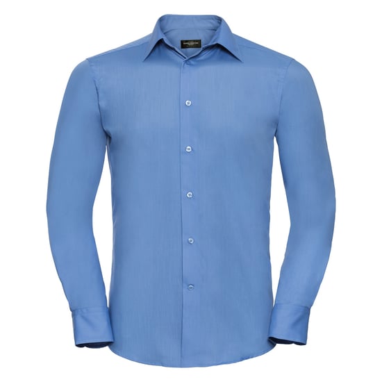 Russell Collection Mens Long Sleeve Poly-Cotton Easy Care Tailored Poplin Shirt (Corporate Blue) - Image 1