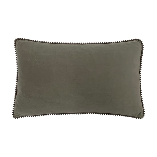 furn. Cosmo Rectangular Velvet Pom-Pom Trimmed Feather Filled Cushion - Image 1