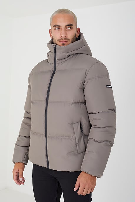 Taupe Hooded Bubble Jacket