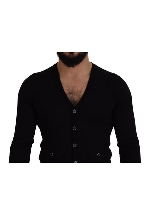 Dolce & Gabbana Men's Black Wool Button Down Cardigan Sweater - Image 3