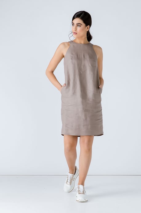 Taupe Sleeveless Sack Dress