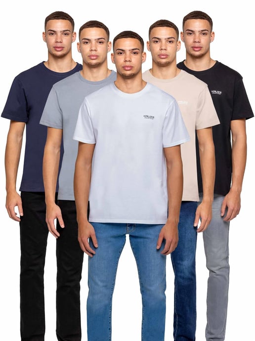 Kruze | 5 Pack Mens Crew Neck T-Shirt - Assorted - Image 1