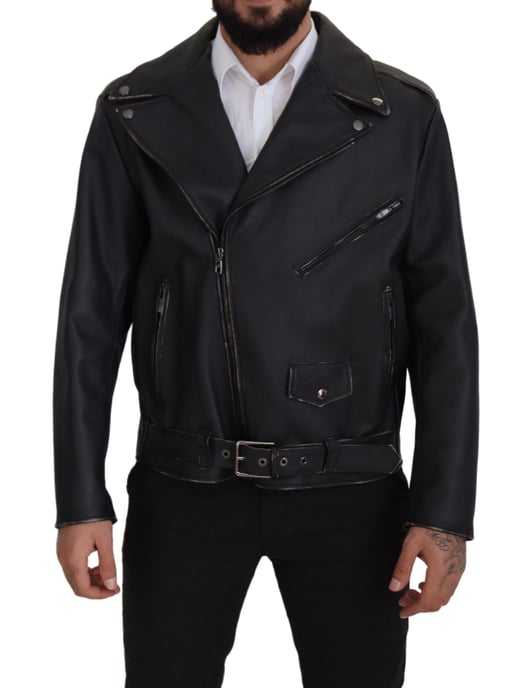 Dolce & Gabbana Svart Läder Bikerjacka med Dragkedja för Herr - Image 1