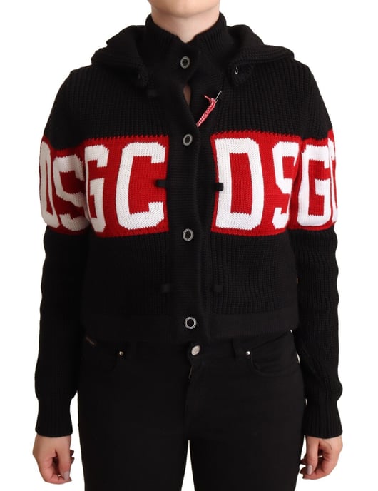 GCDS Vrouwen Zwart Cashmere Hooded Button Down Logo Cardigan Jacket - Image 1