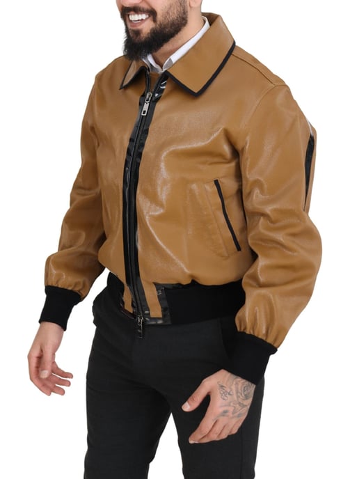 Dolce & Gabbana Mörk Kamel Bomull Full Zip Blouson Herrjacka - Image 6