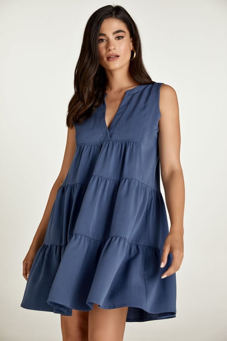 Sleeveless Indigo A Line Dress
