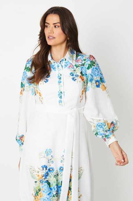 Floral Western Belted Midi Shirt Dress - Image 2