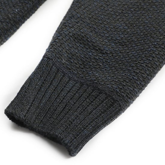 Vinterövergångskofta med huva för män Fodrad Chunky Stickad Varm jacka med huva Navy - Image 6