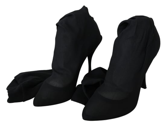 Dolce Gabbana Black Tulle Stretch Knee Socks Boots Shoes