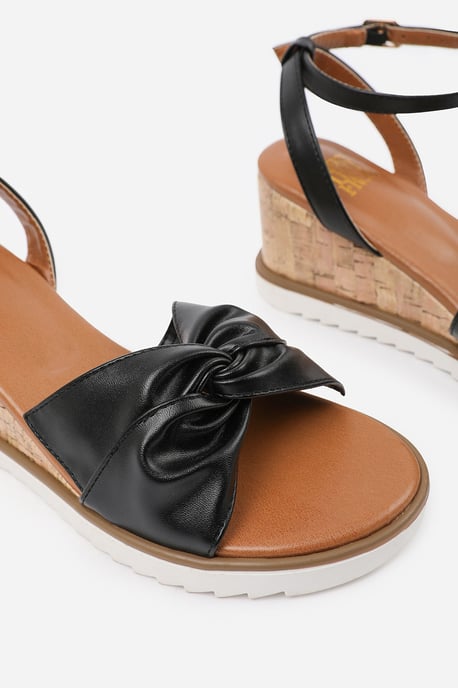 Wheres That From Womens 'Qween' Knot Detail Wedge Shoes With Buckle Ankle Strap