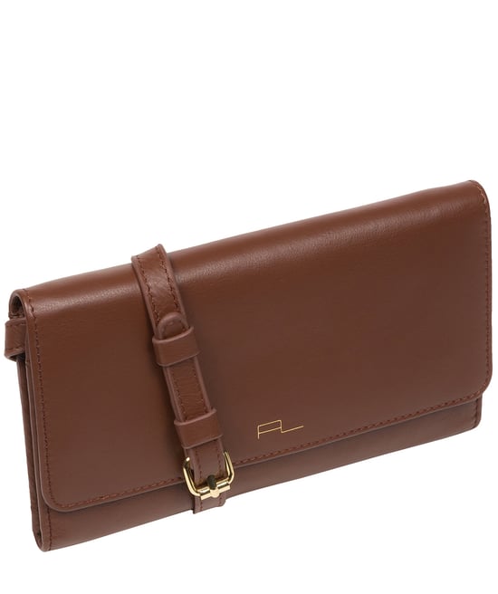 'Saffron' Dark Tan Nappa Leather Cross Body Clutch Bag