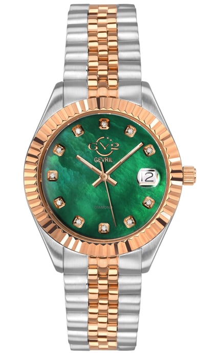 GV2 Naples 12408 Swiss Quartz Women's Green Dial Two Tone Diamond Date Watch - Image 1