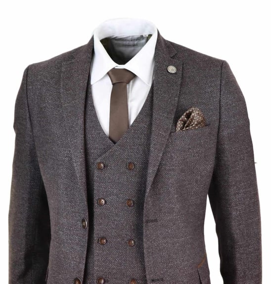 Mens Brown Wool 3 Piece Suit Double Breasted Tweed Peaky Blinders 1920 - Image 3