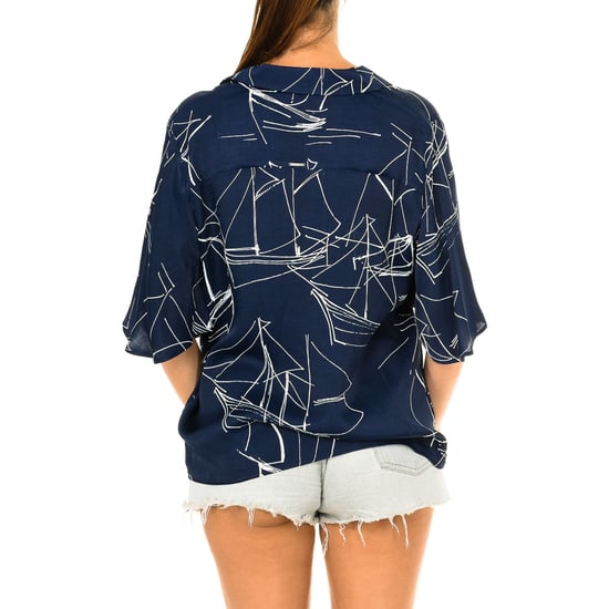 Women's short sleeve blouse with lapel collar W4010021A
